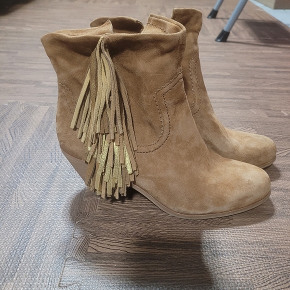 Sam Edelman Louie Western Boot Caramel Brown Suede Fringe US Size 9 Block Heel - Picture 4 of 12